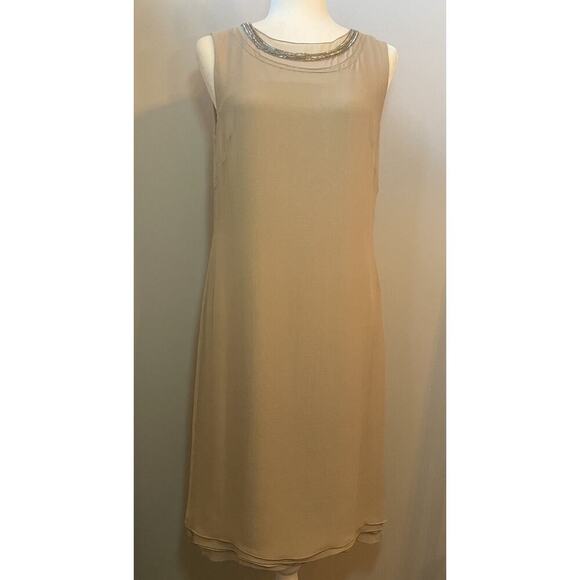 Ralph Lauren Purple Label Silk Cocktail Dress 6 Embellished Beaded Neck Tan $3K - Picture 7 of 16